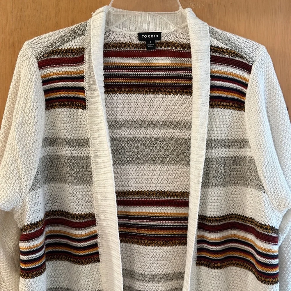 Torrid Ivory Stripe Shawl Knit Cardigan Sweater Open Front Pockets Plus Size 1